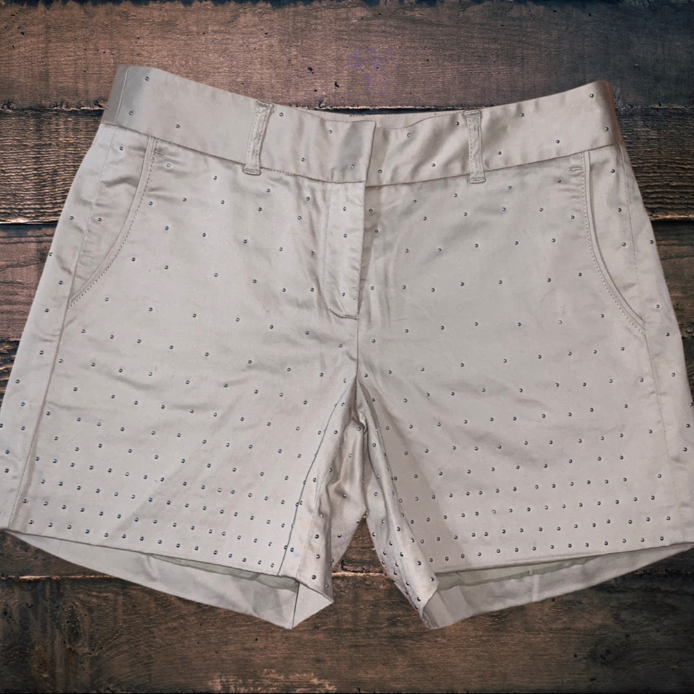 White House Black Market Taupe Satin Beaded Shorts